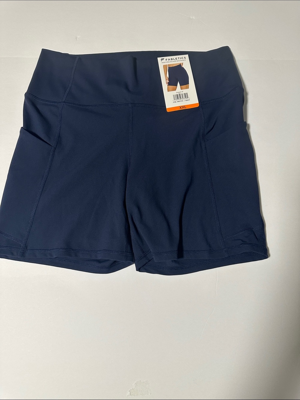 Fabletics Navy Mid-Rise Bike Shorts with Pockets